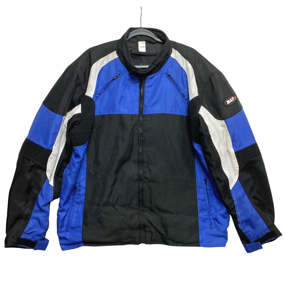 Bilt Motorcycle Jacket Mens 2XL Blue Black White Textile Riding Gear Padded